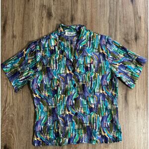 Vintage Notations Abstract Brushstroke Short Sleeve Button Down Disco Shirt